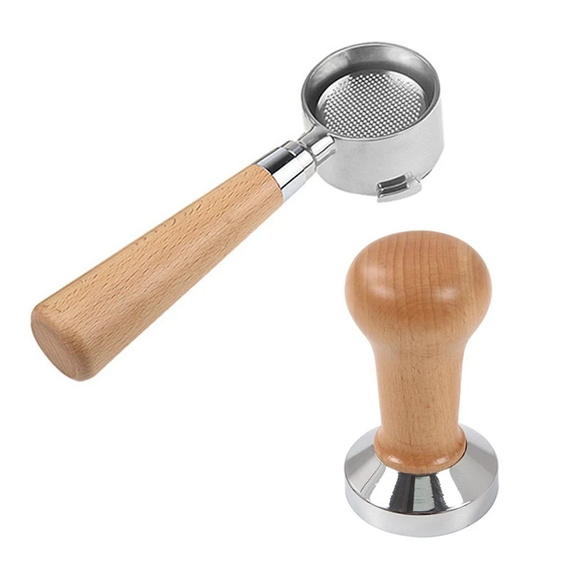 

Promotion! 1 Pcs Coffee Bottomless Portafilter Basket Coffee Accessories & 1 Pcs Coffee Tamper Wooden Handle Grinder 51Mm