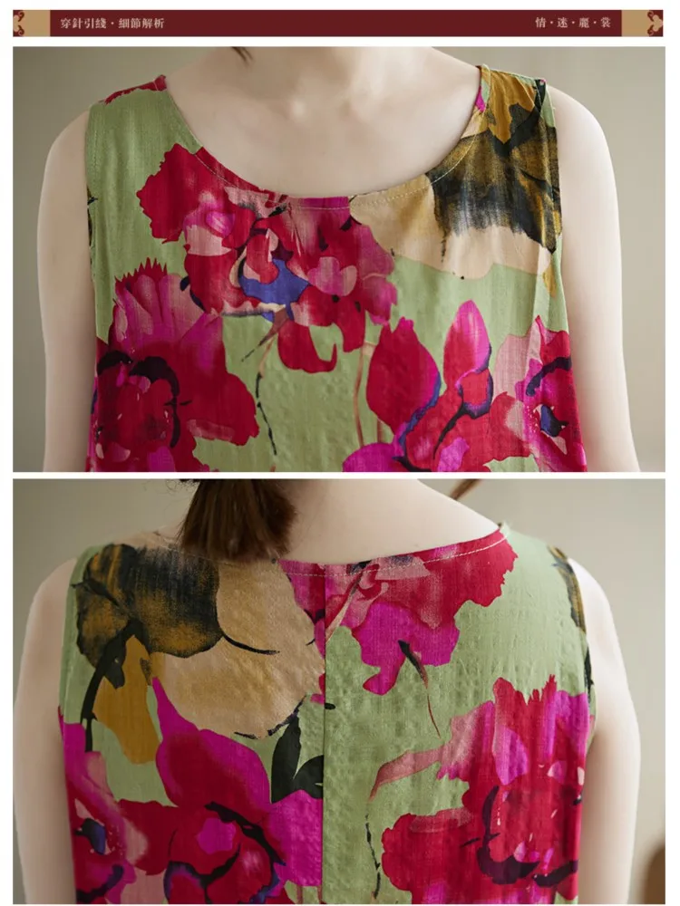 ขนาดใหญ่ฤดูร้อนแขนกุด A-Line ชุดผู้หญิงดอกไม้พิมพ์ดอกไม้แฟชั่นหลวมสบายๆสุภาพสตรีชุด Ruffle ชุดผู้หญิง