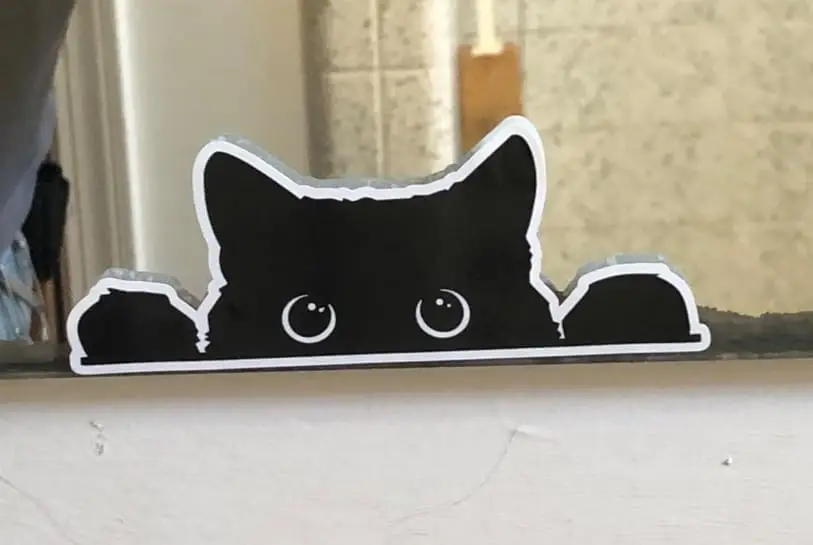 Funny Peeking Sneaky Cat Sticker 5in Vinyl Decal for Car Laptop Cooler Wall with White Border view 3