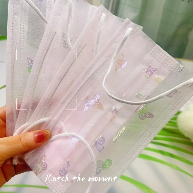 20 Pcs Butterfly Summer Theme Disposable Face Mask, 2-Layer Protective Adult Dustproof Mask, Individual Wrap, Breathable & Safe