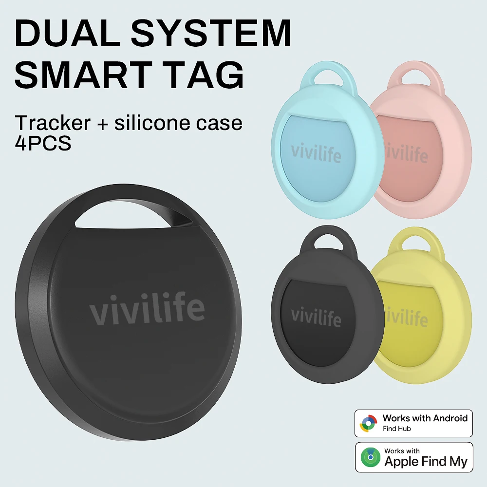 Vivilife Dual-System Smart Tag für Apple Find My & Google Find Hub, Tragbarer Wasserdichter Globaler Anti-Verlust Schlüssel- und Taschenfinder