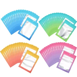 50Pcs Gradient Rainbow Color Ziplock Bags with Clear Window Thicken Plastic Resealable Pouch for DIY Jewelry Display Packaging