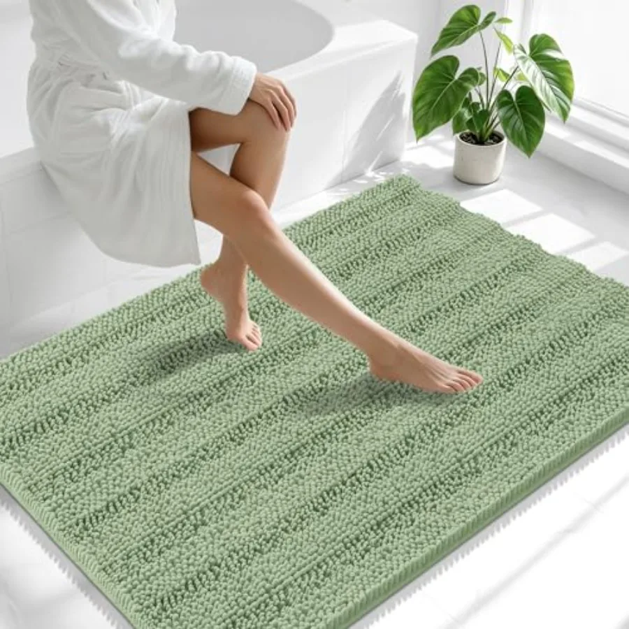 Thick Chenille Large Bathroom Runner Rugs 40x32, Bath Mat, Quick‑Dry and Machine Washable, Non‑Slip Bath Carpet, Soft Striped B