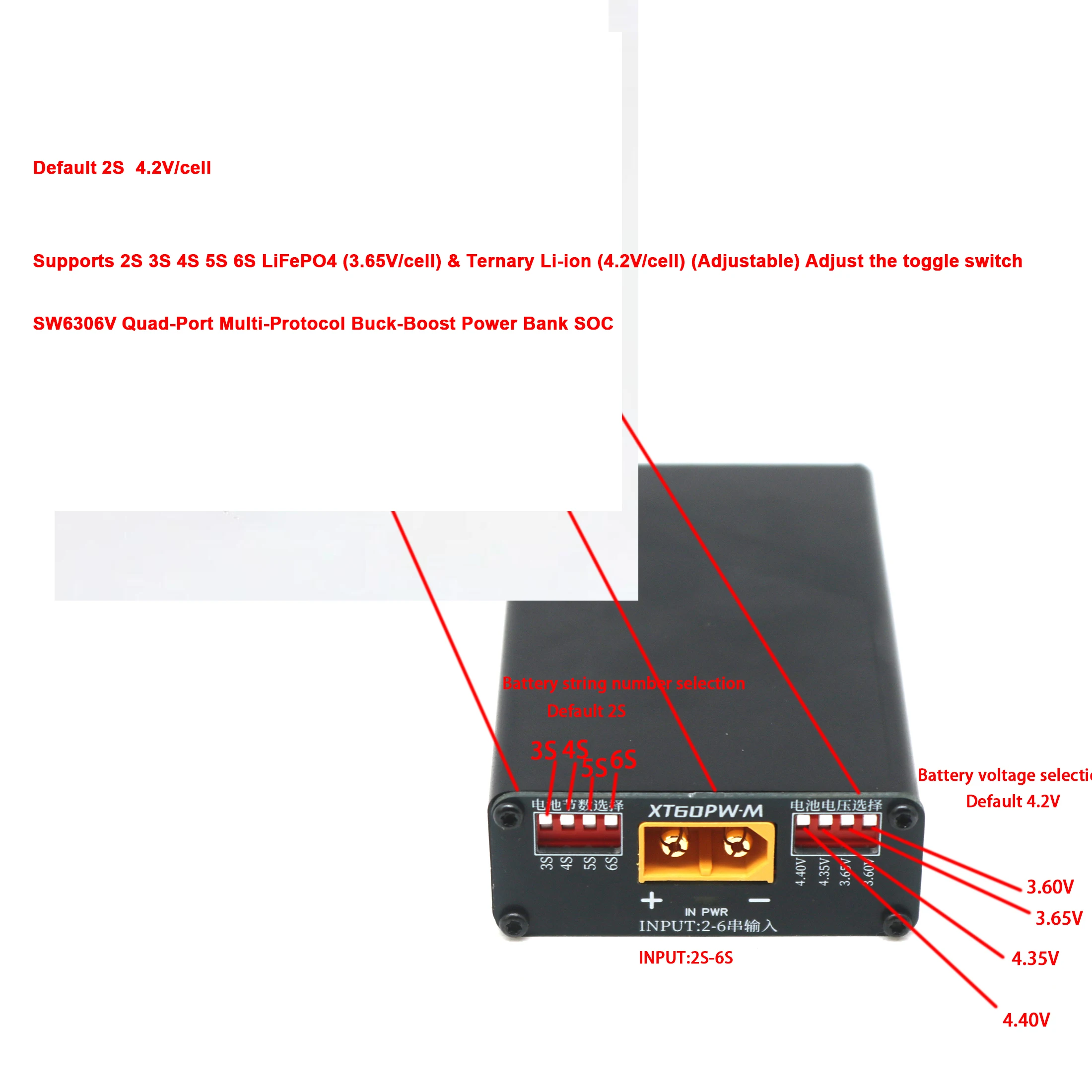 PD3.1 100W Bidirectional Fast Charging 2S 3S 4S 5S 6S LiIon Lifepo4 Lithium Battery BMS Charger/Discharger TYPE-C USB ﻿DC XT60