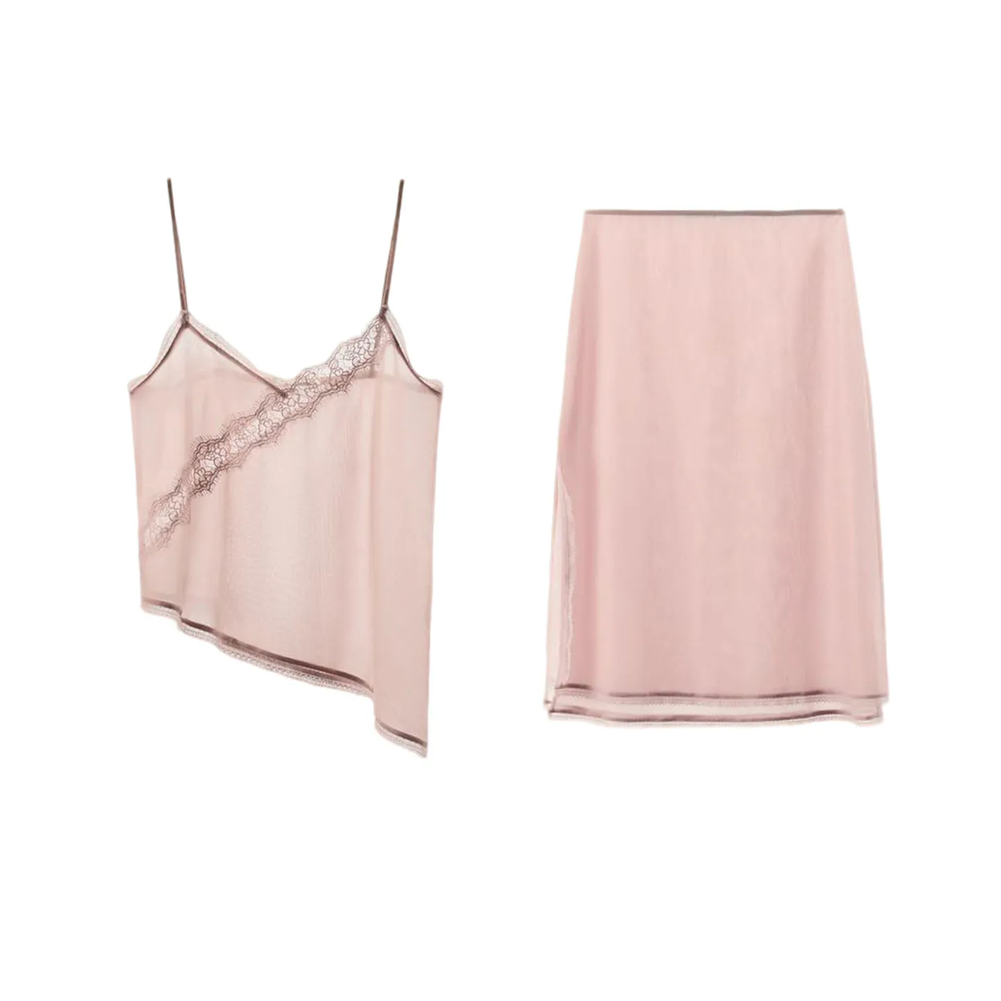 Renda retalhos organza ter topo midi saia conjunto meados de cintura fenda casual sle outono faion feminino terno de duas peças