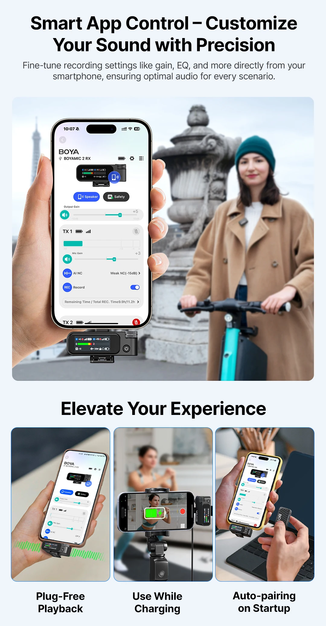 BOYA BOYAMIC 2, professionelles kabelloses Lavalier-Ansteckmikrofon für iPhone, USB-C, Android-Kamera für Live-Streaming, Aufnahme, Vlog – Detail 12