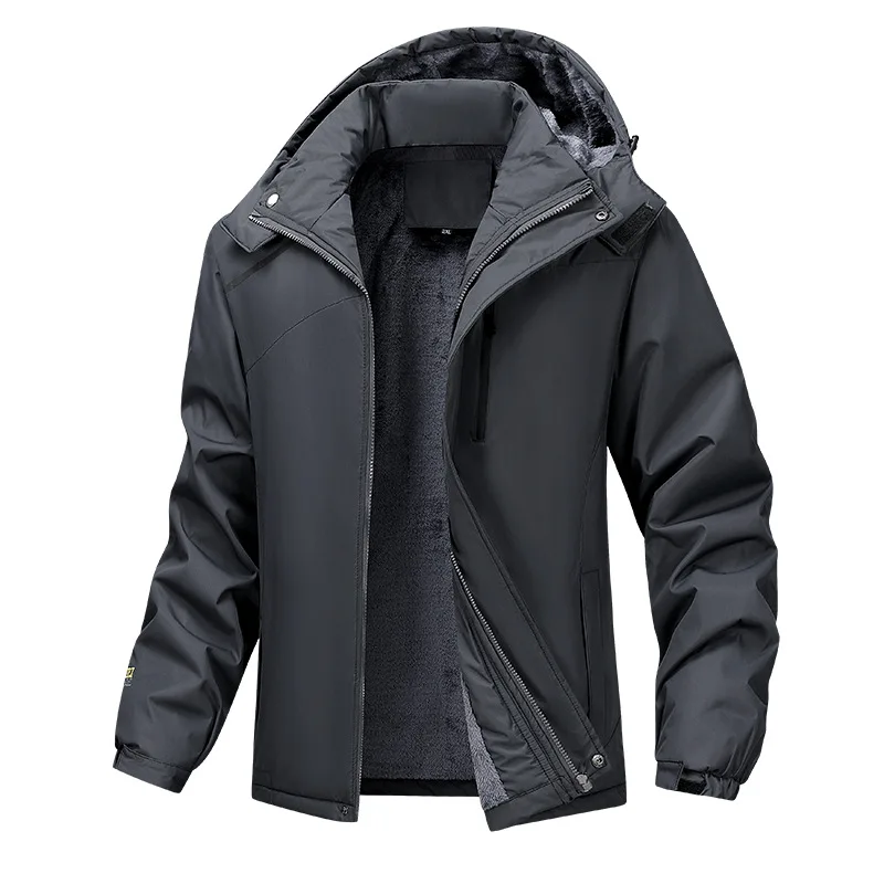 Men's Fleece-Lined Thickened Cotton-Padded Jacket Windproof Waterproof Fashionable Autumn Winter Outerwear