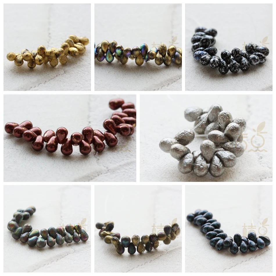 10 Pieces Czech Pressed Glass Teardrop Beads - Varies Vintage Colors 4x6mm (BONMIXH-1)