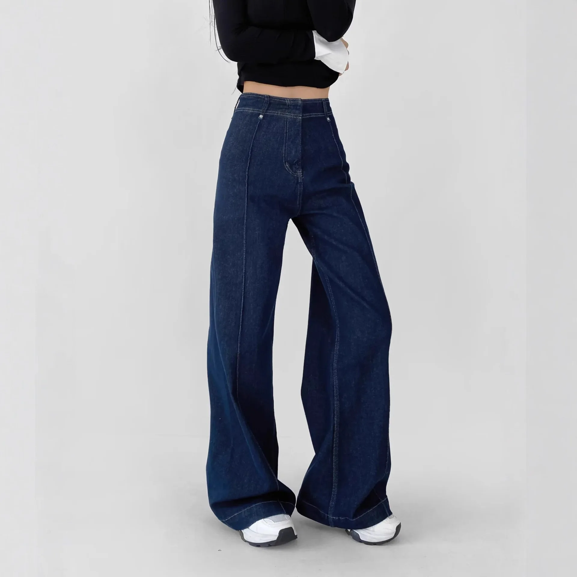 American Style Denim Blue High Waist Loose Draped Wide Leg Jeans Women 2025 Winter New Lazy Floor-Length Straight Pants CXPE