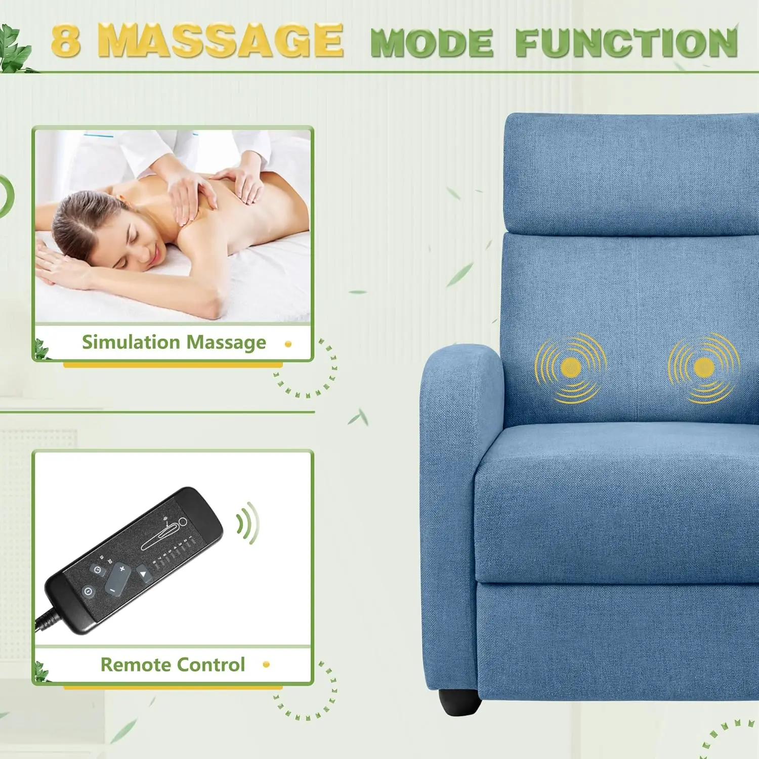 Chair for Living Room Adjustable Fabric Reclining Chair Home Theater Seating Modern Winback Single Sofa for Adults with Footrest