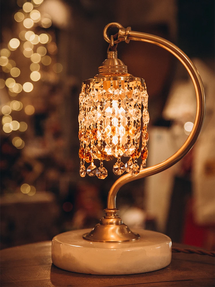 

medieval bedroom bedside small table lamp, brass marble crystal glass husband and wife room atmosphere lamp