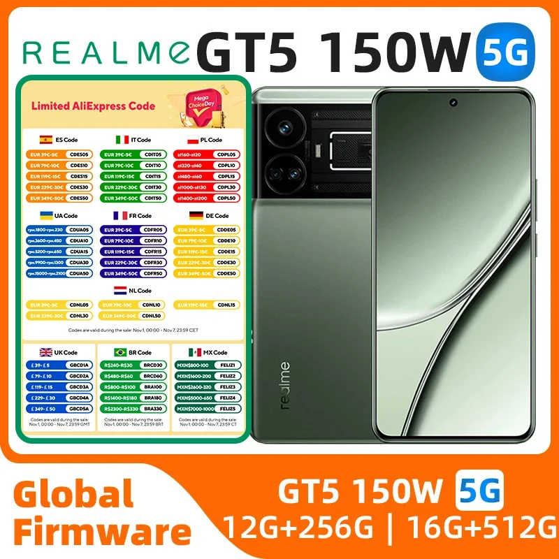 

Global Rom Original Realme GT5 Snapdragon 8Gen2 5240 mAh 6.74inch Screen 144Hz 7 Main Camera 50MP used phone