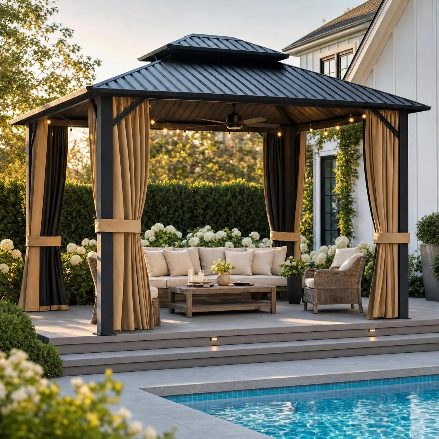 Gazebo Outdoor Gazebos, Hardtop Grill Gazebo Aluminum Galvanized Steel Double Roof Outdoor Gazebos, Pergola Include, Customized