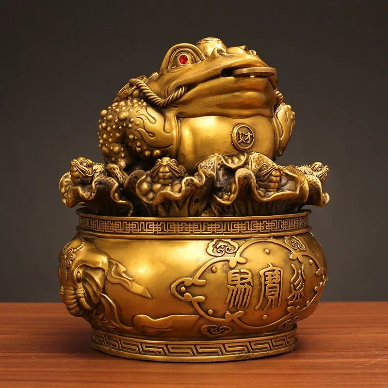 Wealth All Copper Golden Toad Ornament Three Legged Golden Toad Treasure Bowl Hundred Wealth Golden Toad Home Living Ornaments