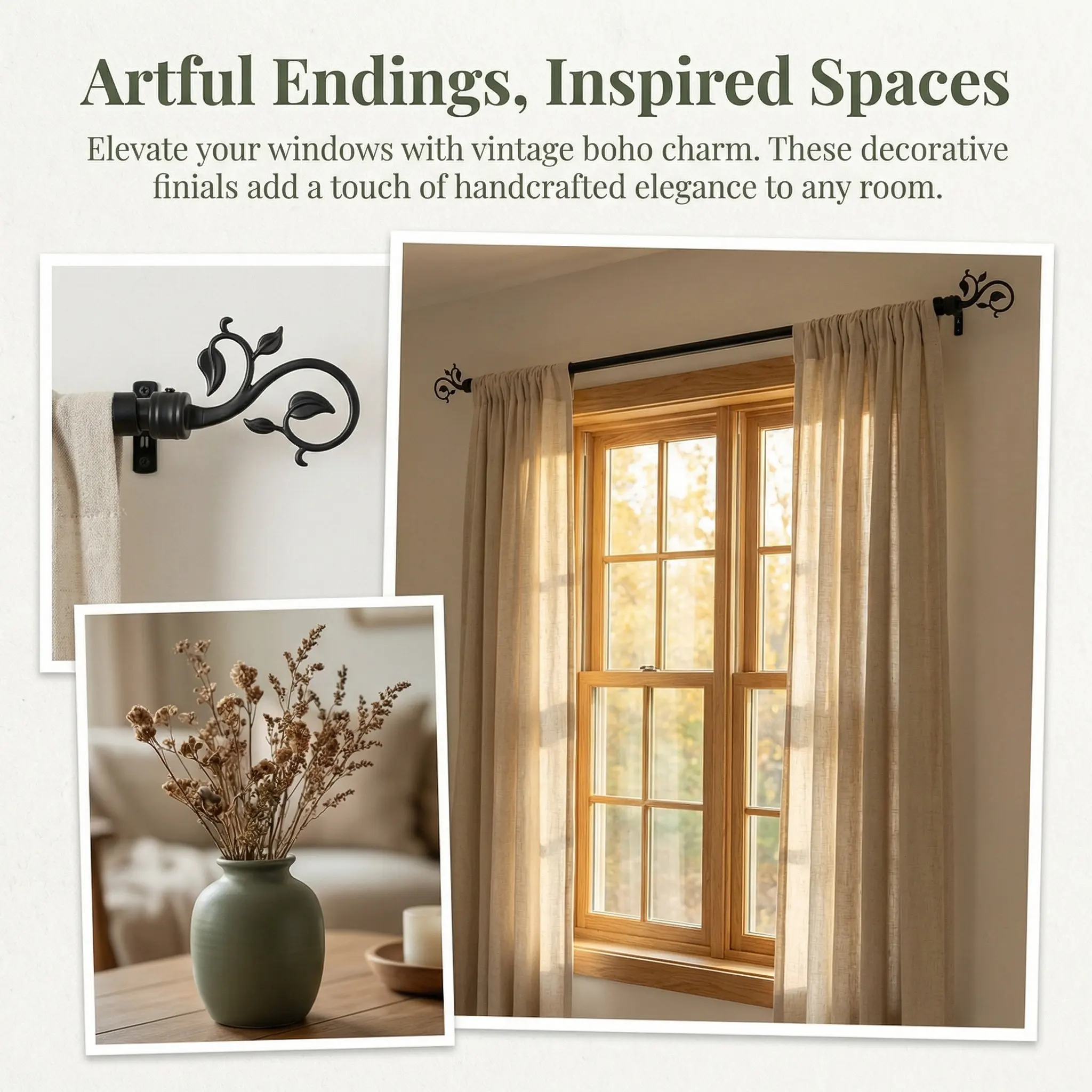 2Pcs Curtain Rod Finials Plastic End Stops for Drape Rods Modern Window Treatment Decor Fashionable Curtain Pole Decorative Ends