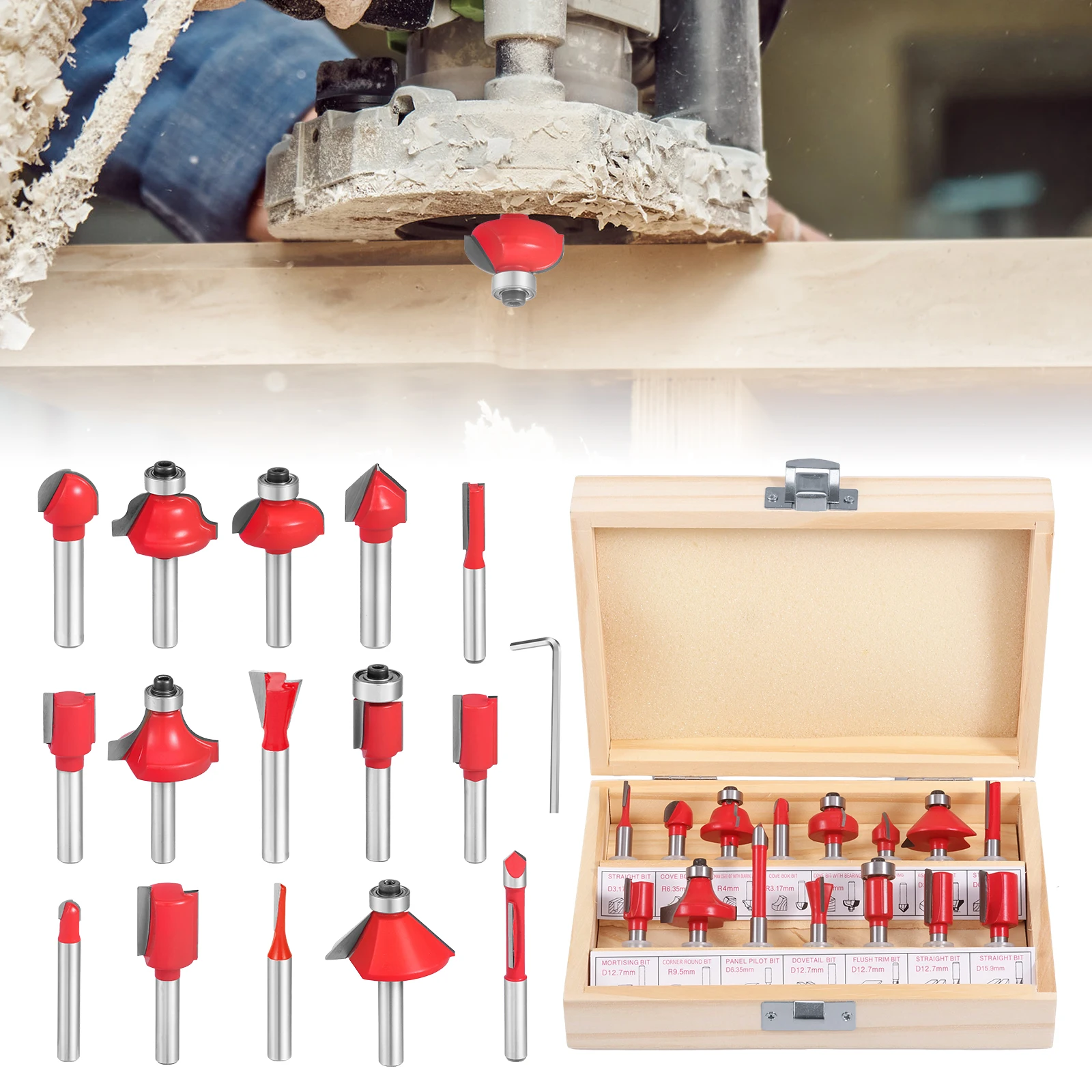 

15Pcs Milling Cutter Kits for Wood Router Woodworking Electric Trimmer Wood Milling Engraving Slotting Trimming Machine