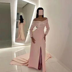 Elegant Prom Dresses Slit Off The Shoulder Celebrity Party Dress Ruched Formal Evening Gowns Платье Вечернее Женское