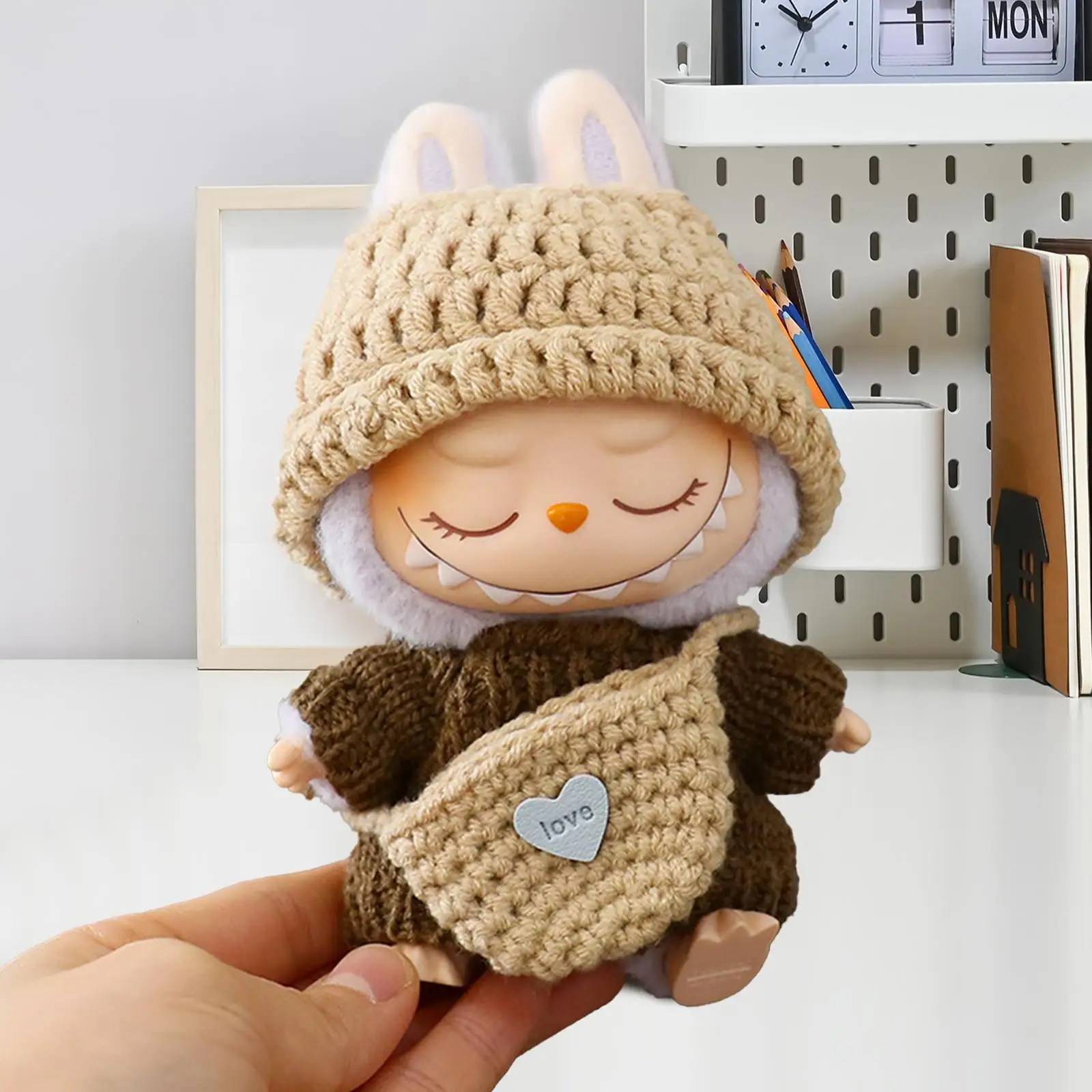 ぬいぐるみの服 帽子付き セーター バックパック ドレス おもちゃ かぎ針編みの人形の衣装セット ギフト 誕生日 DIY クラフト 子供の日