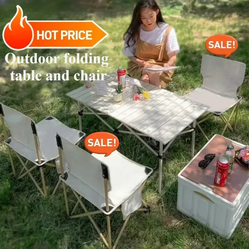 Outdoor Folding Table and Chair Camping Picnic Fishing Portable Desk and Chair Storage and Dining Table in One Outdoor Furniture