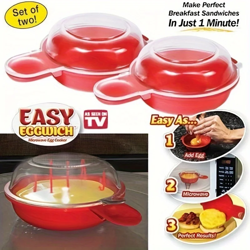 2pcs/set Easy Eggwich Microwave Egg Cooker, Red And Clear, Kitchen Gadgets