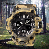 Shiyunmei men's military sports dual-time display digital quartz watch 50m waterproof automatic date and week LED  watch