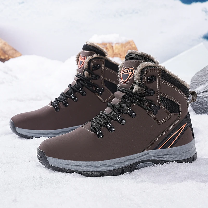 

Classic Men Winter Boots Leather Sneakers Man Fur Plush Snow boots Warm Outdoor Ankle Boots Hiking shoes Footwear big size 48