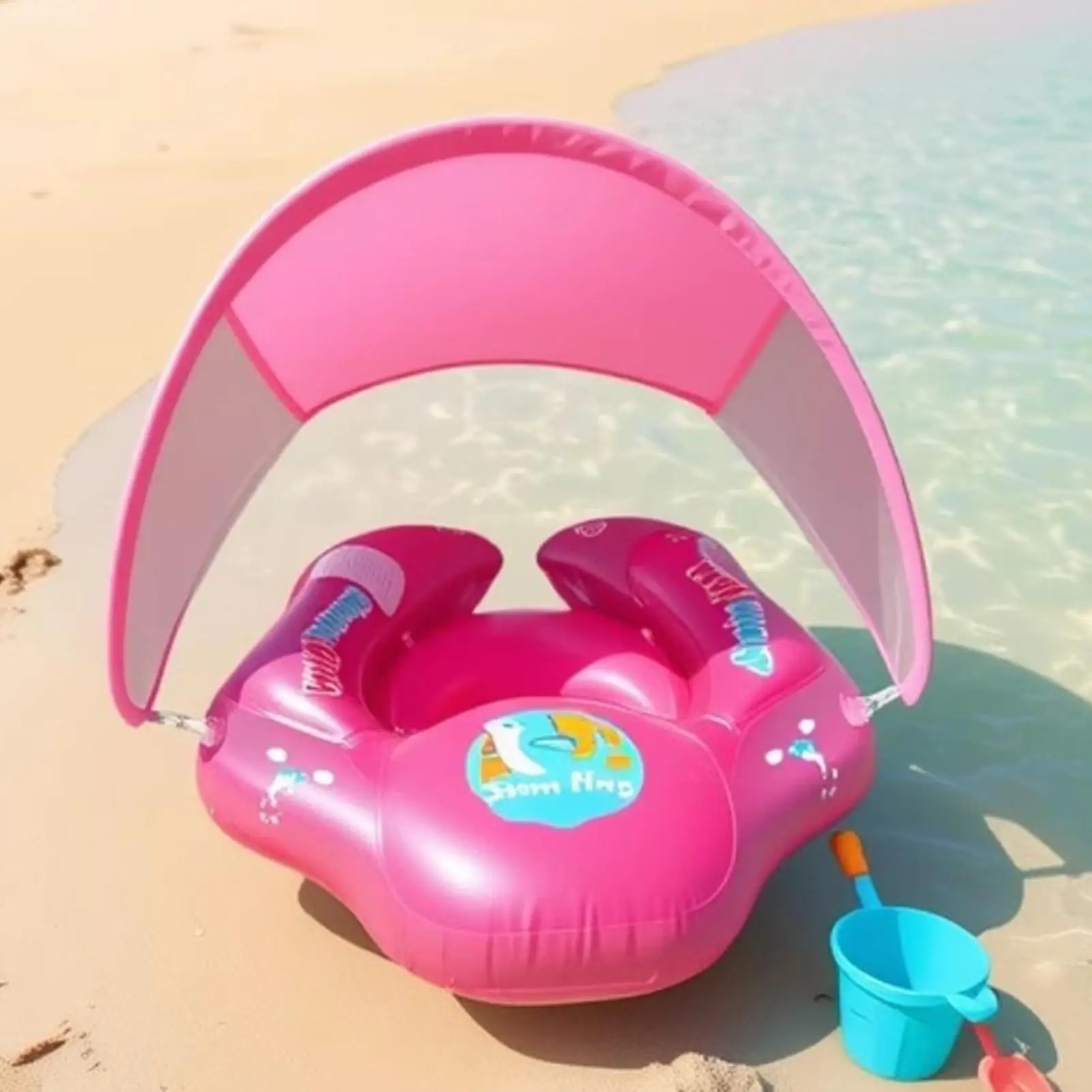 Flotador de piscina para bebé con dosel, flotador de natación inflable con protección solar, asiento de seguridad, juego de juguete inflable antideslizante para niños pequeños de 3 a 36