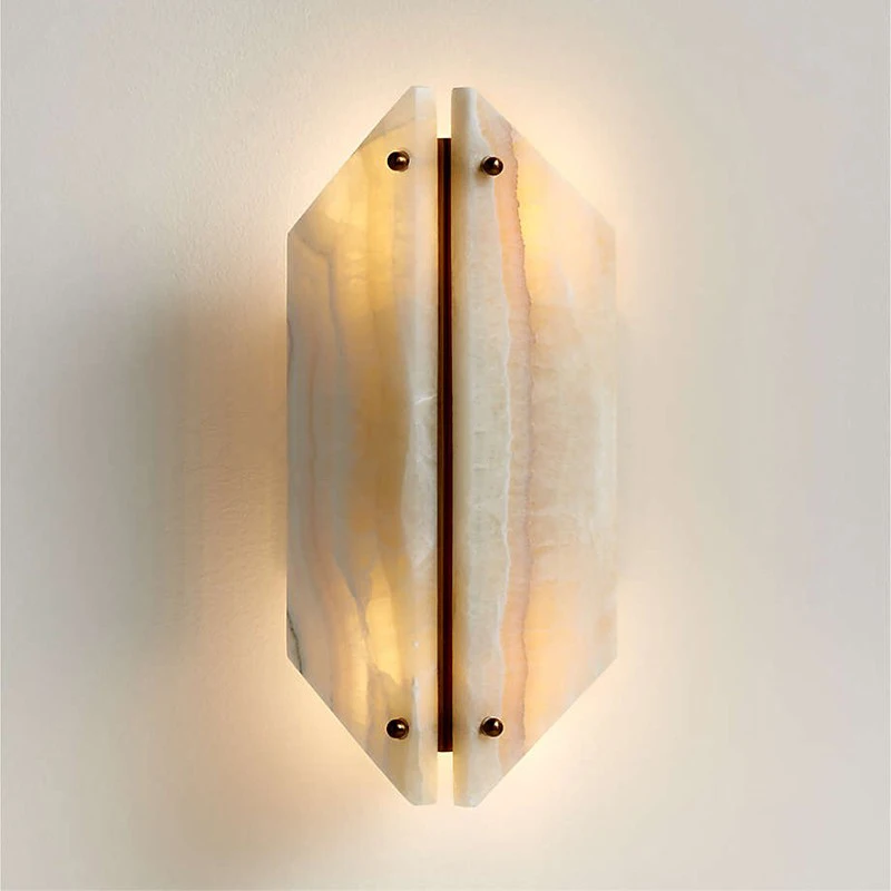 Spanish Natural Marble Rhombus Wall Lamps LED Light Modern Personality Restaurant Living Room Study Bedroom Restaurant Sconces