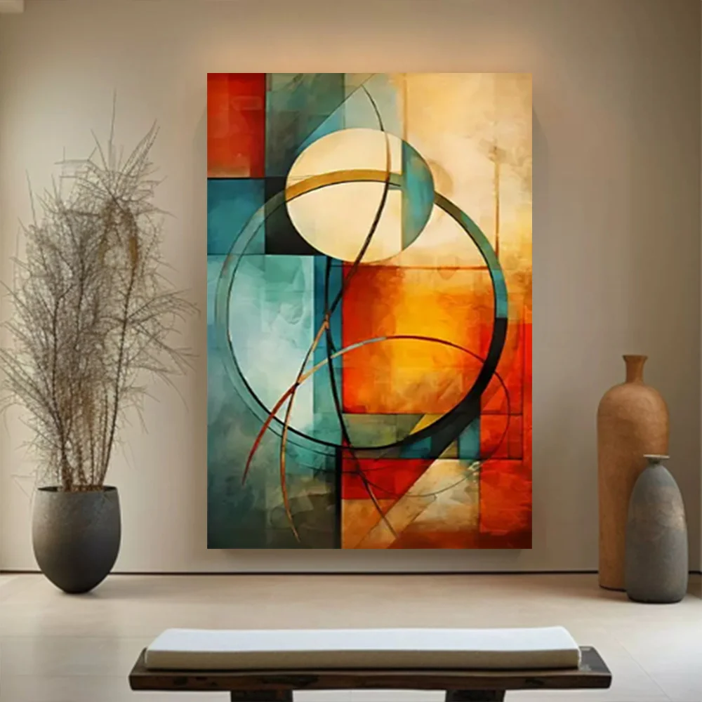 100% hand drawn geometry diagram abstract oil painting original wall painting home living room decoration paint interior aesthet