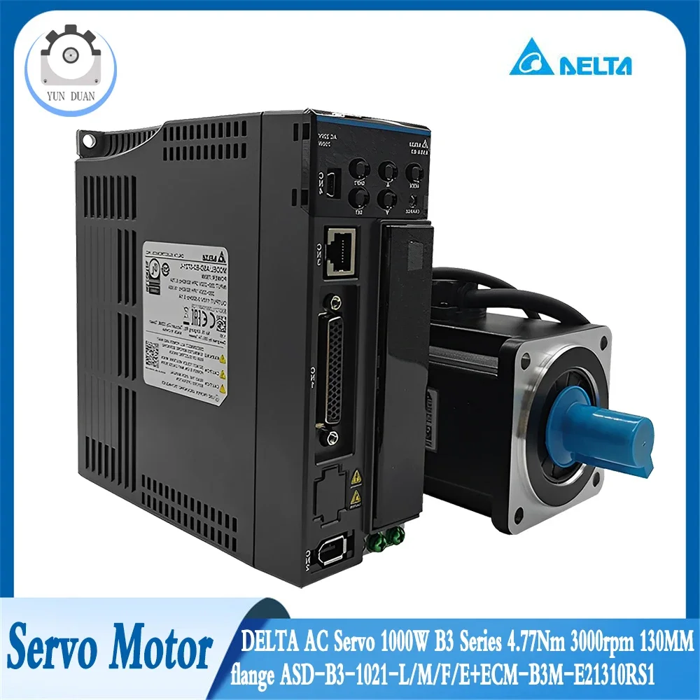 

Delta AC Servo Motor 1000W B3 Servo Motor Kit 4.77Nm 130mm ASD-B3-1021+ECM-B3M-E21310RS1 24bit B2Series CANopen,RS-485,EtherCAT