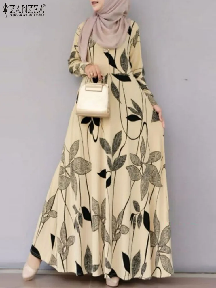 Vintage Muslim Long Dress ZANZEA Bohemain Floral Vestidos Elegant Abaya Robe Femme Casual Long Sleeve Printed Sundress Oversize