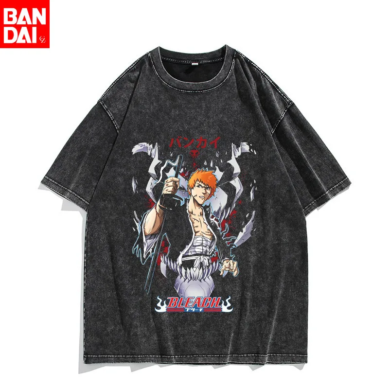 

Летняя футболка 2026 с японским демоном Они, винтажная, черная, с эффектом потертости, с графикой демона, дыма и пламени, в стиле аниме, уличная одежда, новинка 2026 года