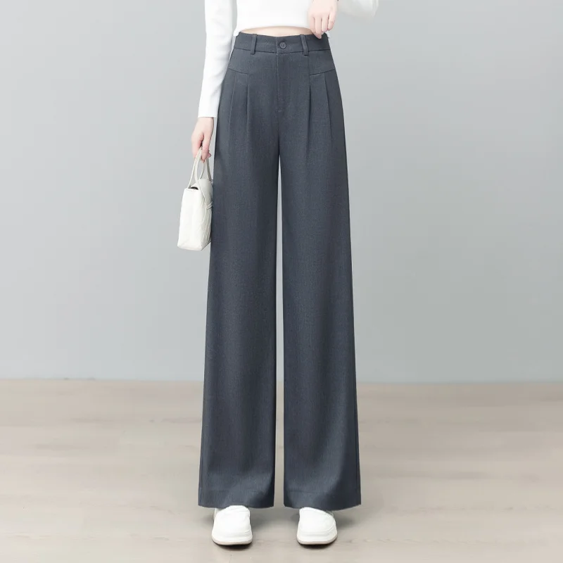 

Gray Wide-Leg Casual Pants for Women, New Design Sense, Niche High-Waist Slimming Draped Straight-Leg Autumn Suit Pants