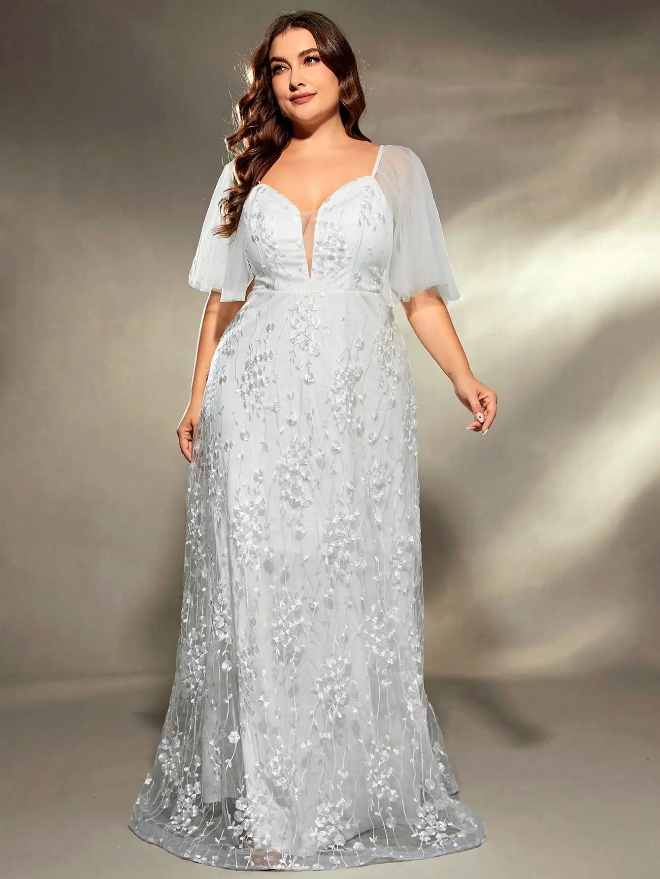 Mgiacy plus size V-neck gauze large trumpet sleeve patchwork embroidered lace A set wedding gown PROM dress Party dress