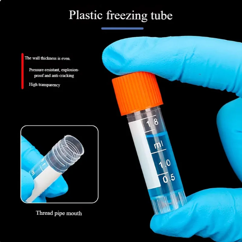 500PCS Plastic cryopreservation tube 1.8/2ml flat bottom screw serum tube freezing tube centrifuge tube can stand sample tube