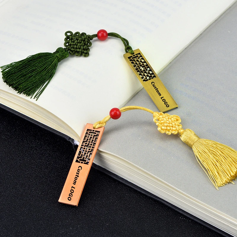 ฟรีที่กําหนดเองเลเซอร์แกะสลักโลโก้สีโลหะสไตล์โบราณบุ๊คมาร์ค USB2.0 แฟลชไดรฟ์ 4GB 8GB 16GB 32G 64GB 128GB