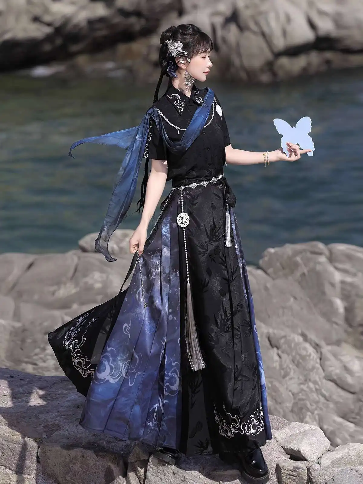

New Chinese Style Fiesta Carnival Halloween Cos Cosplay Guofeng Han Elements Tops Horse-face Skirt Dark Improve Hanfu Wuxia