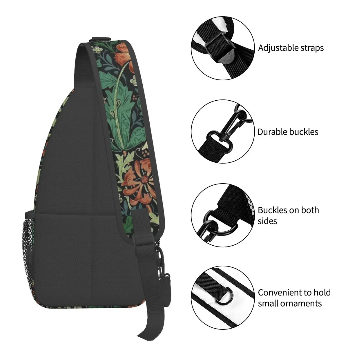 William Morris Compton Sling Bags para hombre y mujer, mochila cruzada para el pecho, bandolera para el hombro, mochilas de día para deportes al aire libre, arte Floral