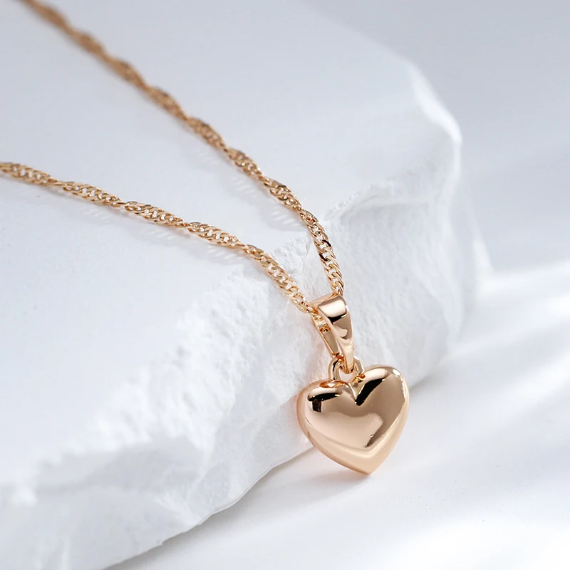 JULYDREAM Minimalist Style 585 Gold Color Heart Pendant Necklace Trendy Women Jewelry Party Wedding Accessories Match Earrings