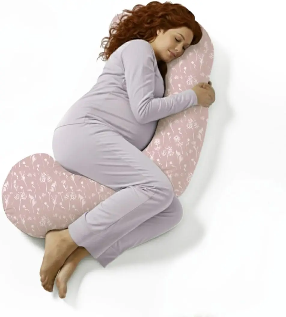Almofada de Maternidade em Forma de C de 55 Polegadas com Capa Refrescante para Dormir de Lado, Suporte e Conforto para o Corpo Inteiro