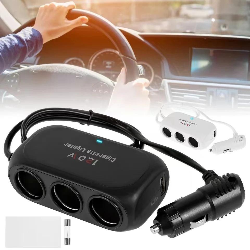 12V 24V 3 Socket Car Cigarette Lighter Splitter Dual USB LED Car Fast Charger Car Charger Adapter for lPhone GPS Dashcam