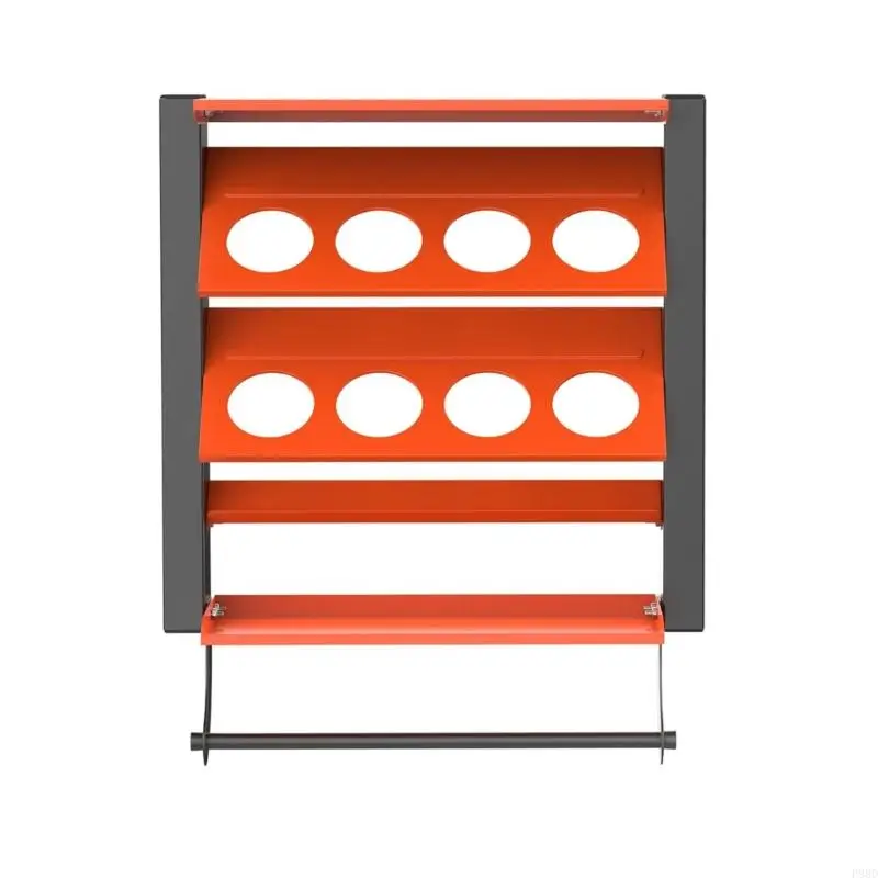 

Heavy Duty Metal Paint Bottle Can Storage Rack Feature 8 Holders 2 Shelves Organiser Wall Mount for Workshop Efficiency