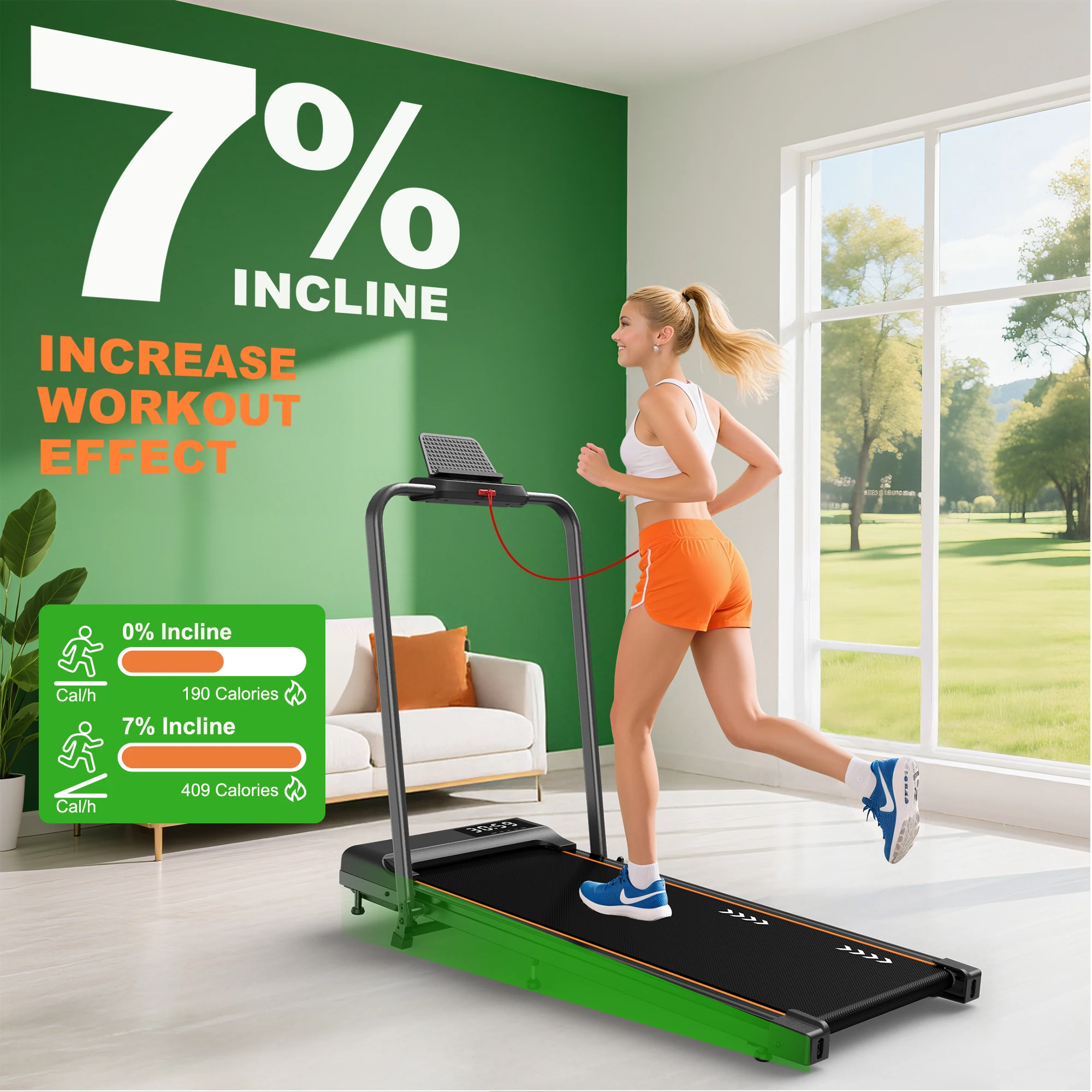 Mettlematic Ce-zertifiziertes Walking-Pad-Laufband für das Heimbüro, 2,25 PS, 1–12 km/h, 7 % Neigung, 120 kg Tragkraft, keine Installation, Eu