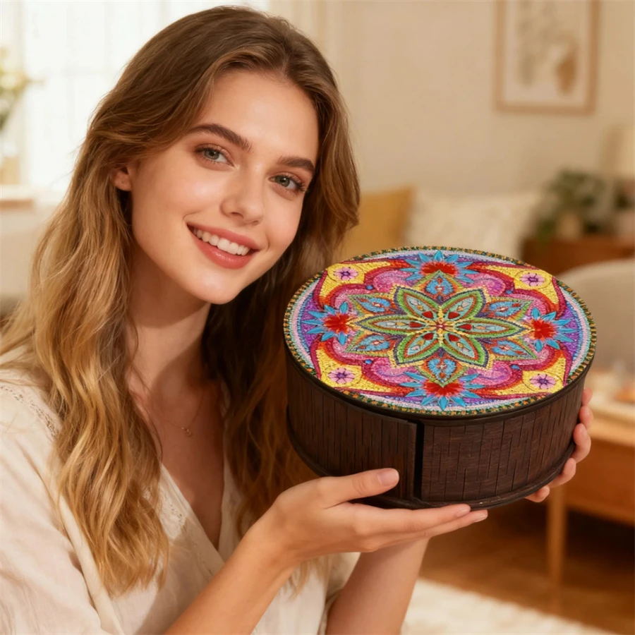 

DIY Diamond Painting Jewelry Box Kit Mandala Diamond Mosaic Embroidery DIY Jewelry Storage Box Flower Bird for Adults Kids