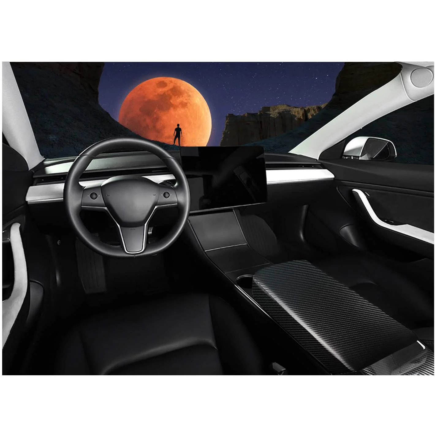 Cubierta de reposabrazos para Tesla Model 3 Y 2017 +, compartimento central, caja de almacenamiento, tapa, accesorios de coche, carbono