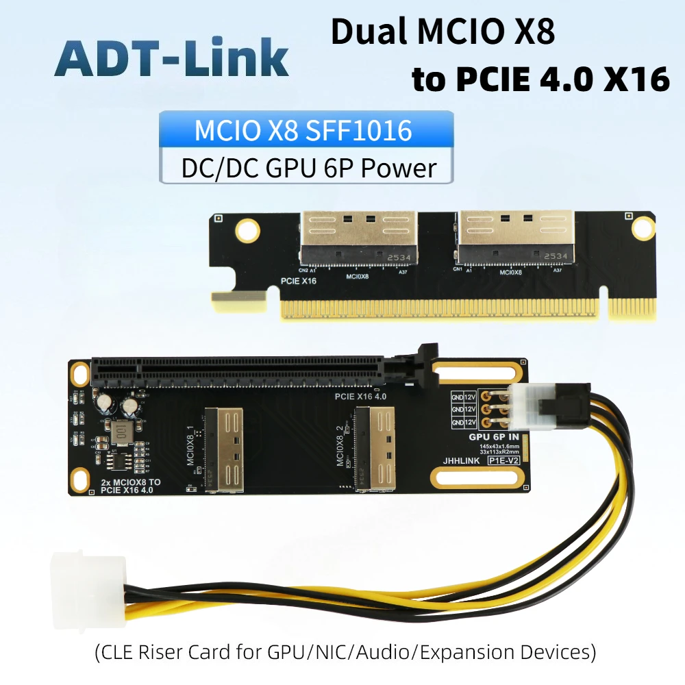 PCIe 4.0 5.0 16x To Dual MCIO 8i Split Riser Card 2* MCIO X8 Card Backplane Independent Graphics External Expansion X8/X16 Split