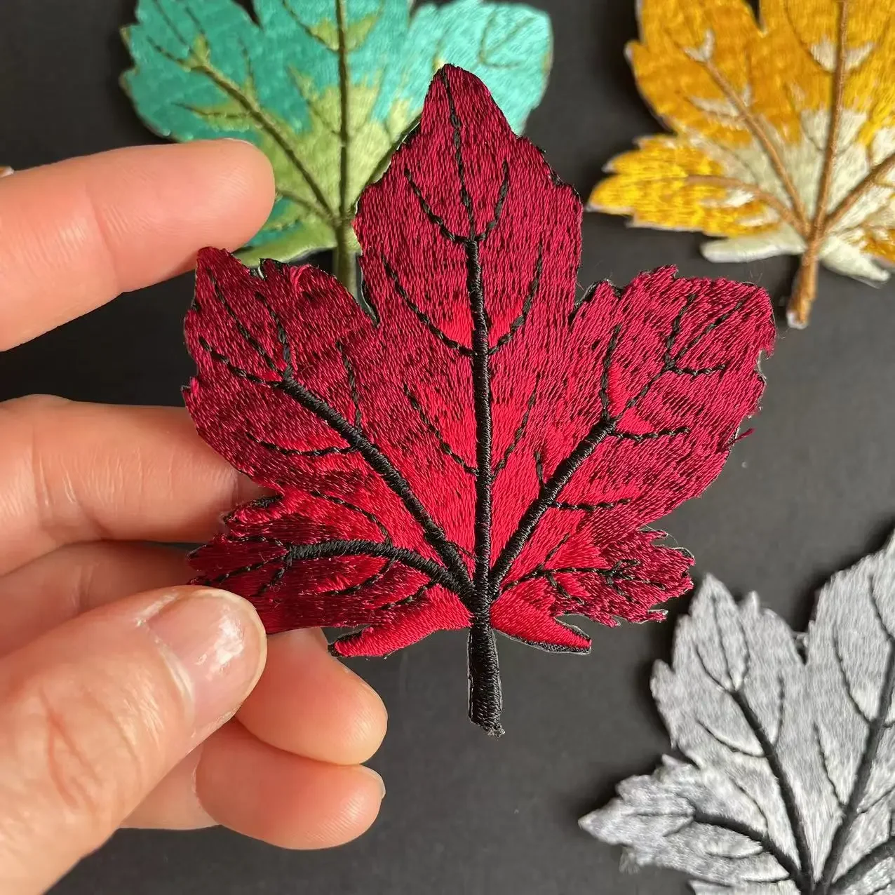 6PCS/8*7CM Maple Leaf Patch Fabric Applique Clothes Stickers,Flower Leaves Embroidery Iron On Patches For Clothing,T Shirts,