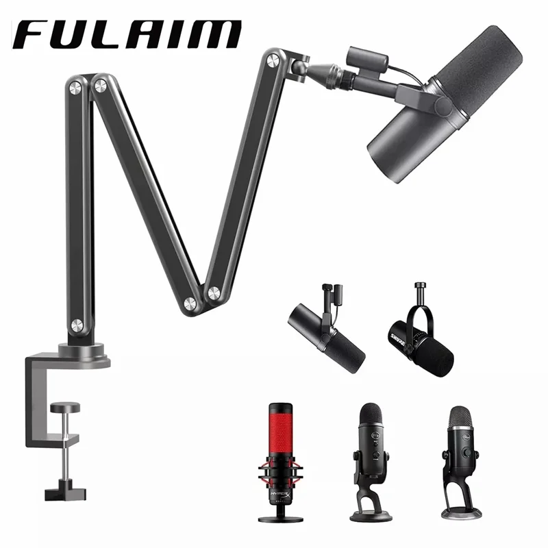 FULAIM Adjustable Microphone Boom Arm Stand with Cable Managment  for RODE/Shure Mic , Aluminum Mic Arm For Desktop Podcasting