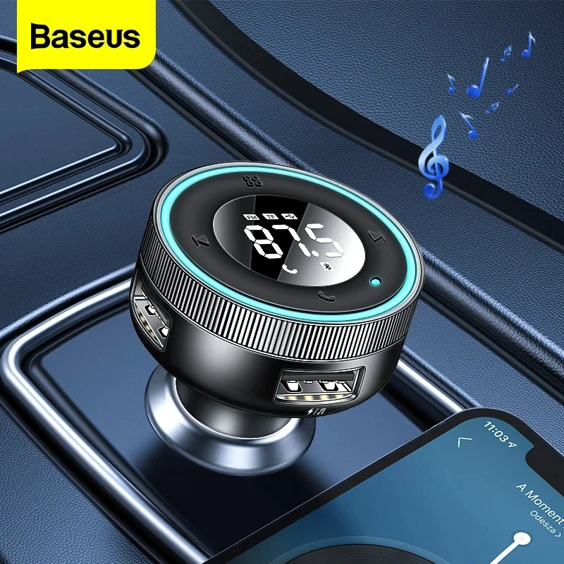 Baseus FM Transmitter Car Wireless Bluetooth 5.0 FM Aux Radio Modulator USB Fast Charger Auto HandsFree Audio MP3 Player Car Kit