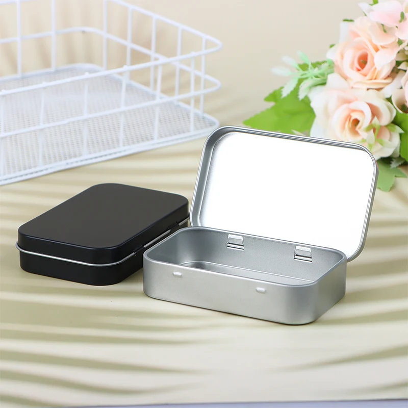 Pequeno vazio Tinplate caixa de armazenamento, kit de sobrevivência, prata e preto, flip organizador para dinheiro, moeda, doces, chave, caixa selada para cigarro, 1pc
